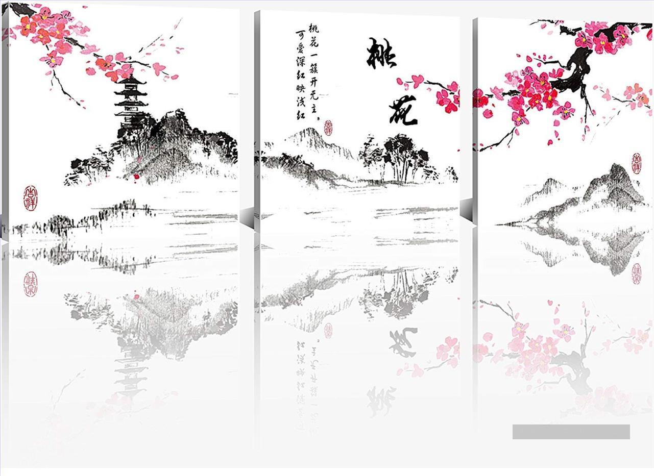 fleur de prune dans le style d’encre paysage chinois Peintures à l'huile